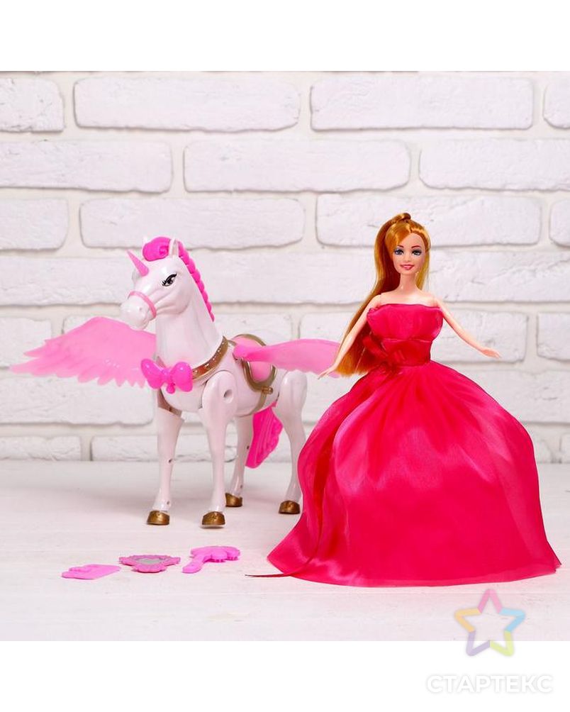 Лошадь для кукол «Единорожка» с куклой, ходит, свет, звук арт. СМЛ-122161-1-СМЛ0005078254