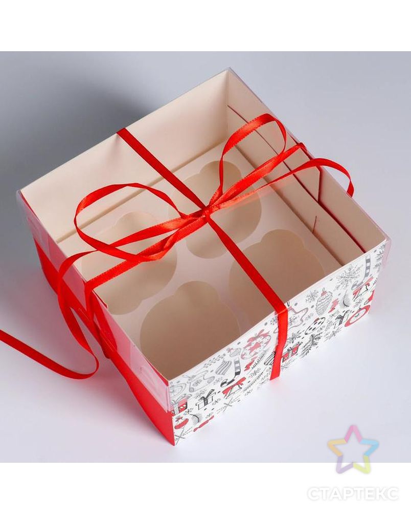 Коробка для капкейка «Время добрых подарков», 23 × 16 × 10 см арт. СМЛ-101620-2-СМЛ0005080518 3