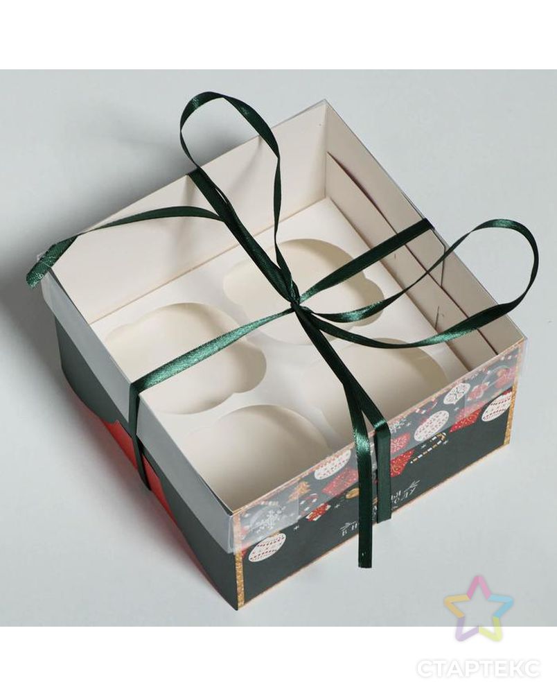 Коробка для капкейка «Счастья в Новом Году», 16 × 8 × 10 см арт. СМЛ-101621-3-СМЛ0005080525 3