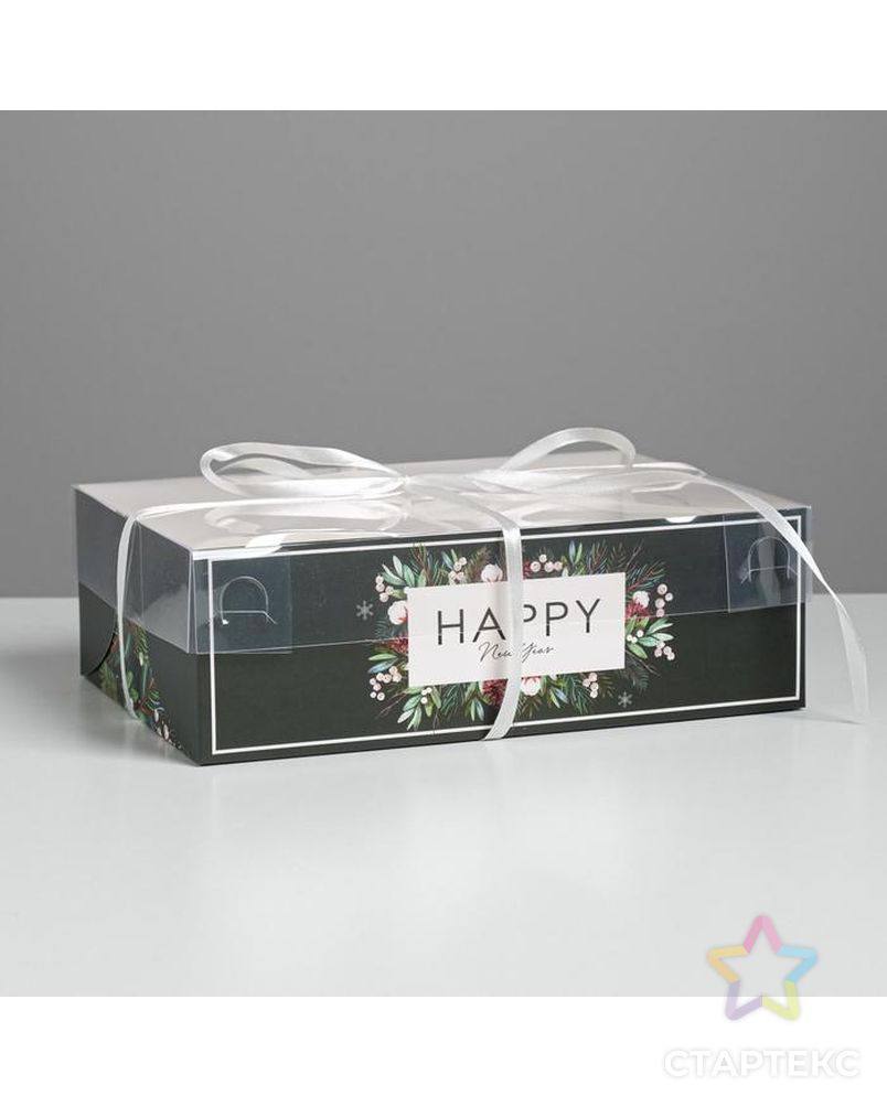 Коробка для капкейка Happy New year, 16 × 8 × 7.5 см арт. СМЛ-101625-3-СМЛ0005080528 1