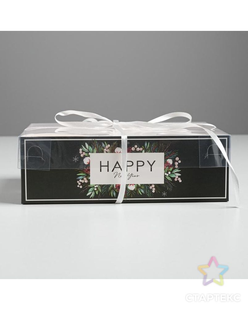 Коробка для капкейка Happy New year, 16 × 8 × 7.5 см арт. СМЛ-101625-3-СМЛ0005080528 2