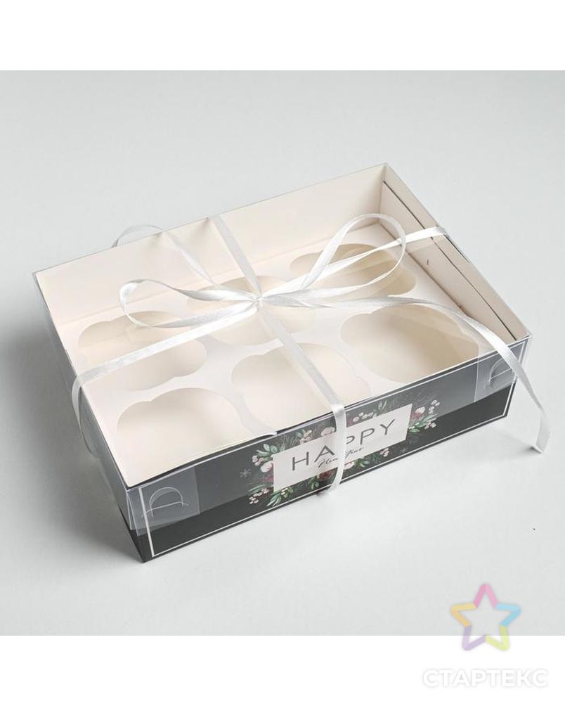 Коробка для капкейка Happy New year, 16 × 8 × 7.5 см арт. СМЛ-101625-3-СМЛ0005080528 3