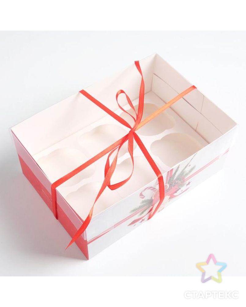 Коробка для капкейка «С Новым годом!», 16 × 8 × 10 см арт. СМЛ-101614-3-СМЛ0005080539