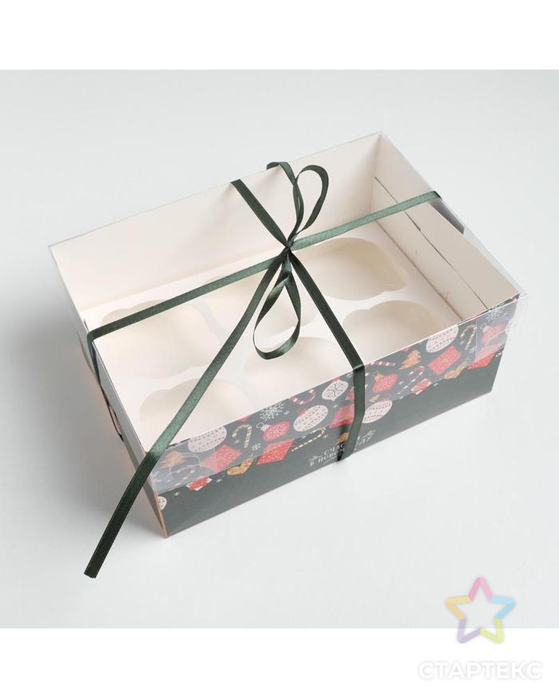 Коробка для капкейка «Счастья в Новом Году», 16 × 8 × 10 см арт. СМЛ-101621-2-СМЛ0005080540 3