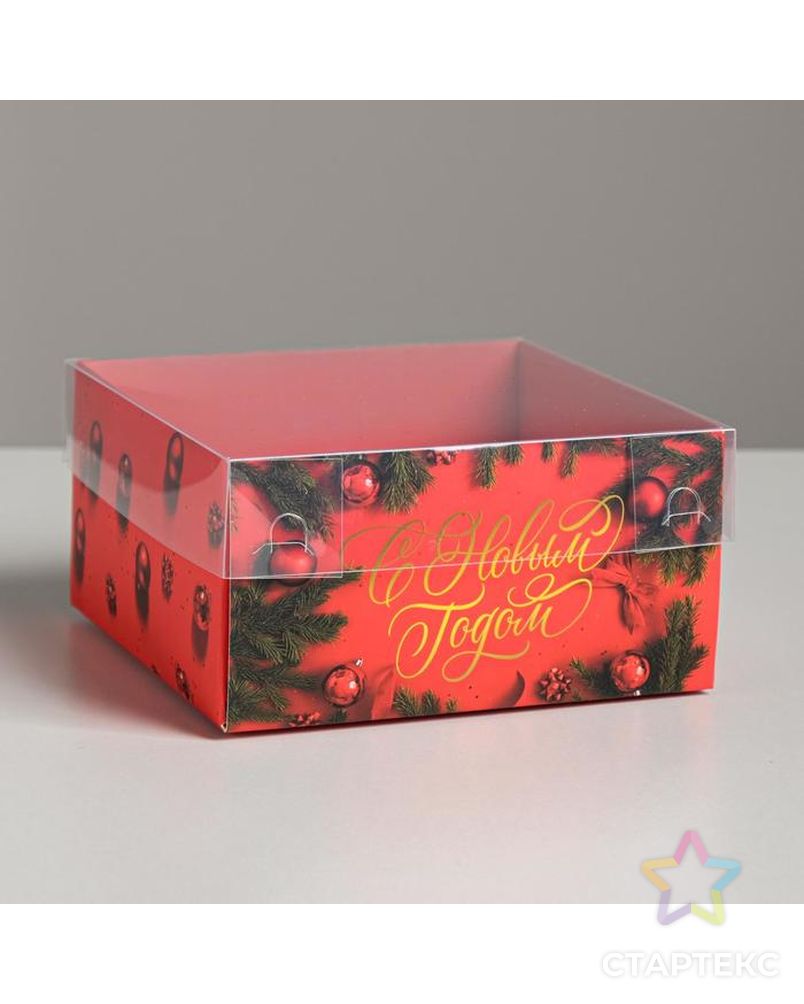 Коробка для кондитерских изделий с PVC крышкой «С Новым Годом!», 12 х 6 х 11,5 см арт. СМЛ-92476-1-СМЛ0005084113 1