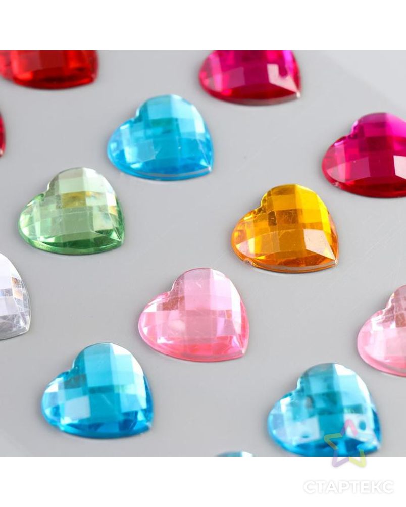 Наклейка пластик стразы "Сердечки разноцветные кристаллы" МИКС 32х10,5 см арт. СМЛ-41856-1-СМЛ0005090636 3