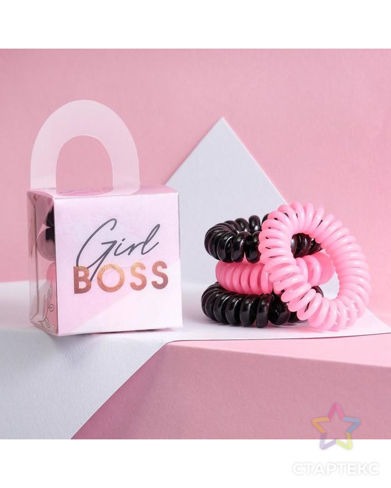 Набор резинки - пружинки для волос Girl Boss, 4 шт, d=3,5 см арт. СМЛ-140428-1-СМЛ0005091958