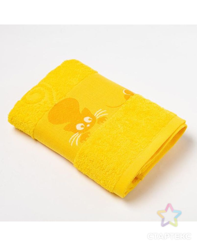 Полотенце махровое с бодюром «Кошки» цвет жёлтый, 50х90см арт. СМЛ-35535-2-СМЛ0005099664 1