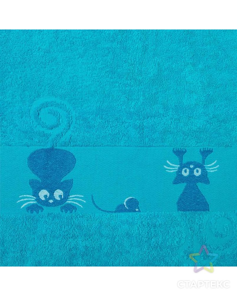 Полотенце махровое с бодюром «Кошки» цвет бирюзовый, 30х60см арт. СМЛ-35537-2-СМЛ0005099669 2