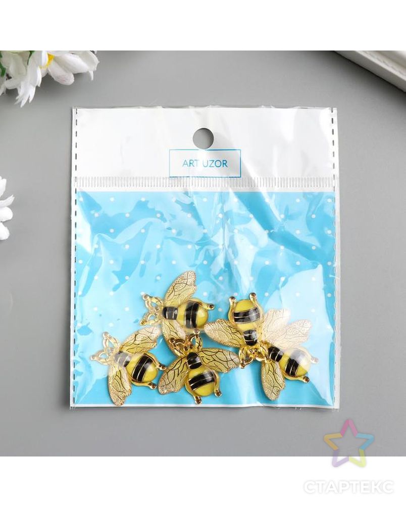 Декор для творчества пластик "Пчёлка с золотыми линиями" 2,6х3,1 см арт. СМЛ-39093-1-СМЛ0005100826 4