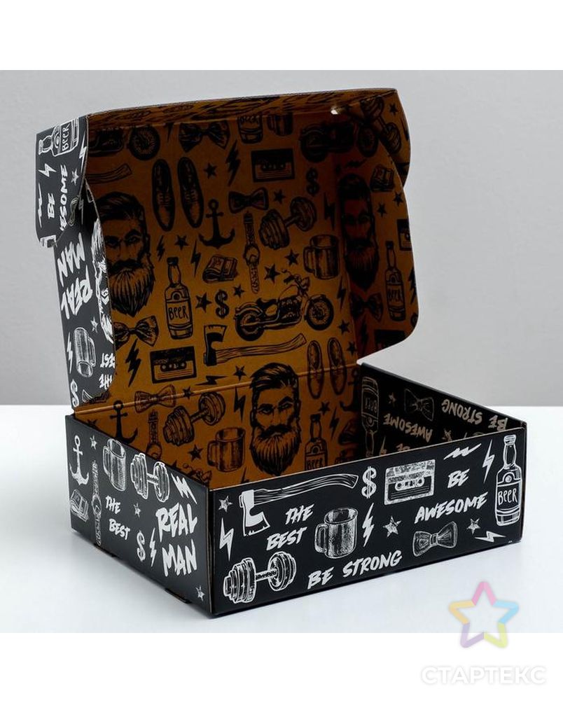 Коробка двухсторонняя складная «Брутальному мужчине», 27 × 21 × 9 см арт. СМЛ-89596-1-СМЛ0005112867 4