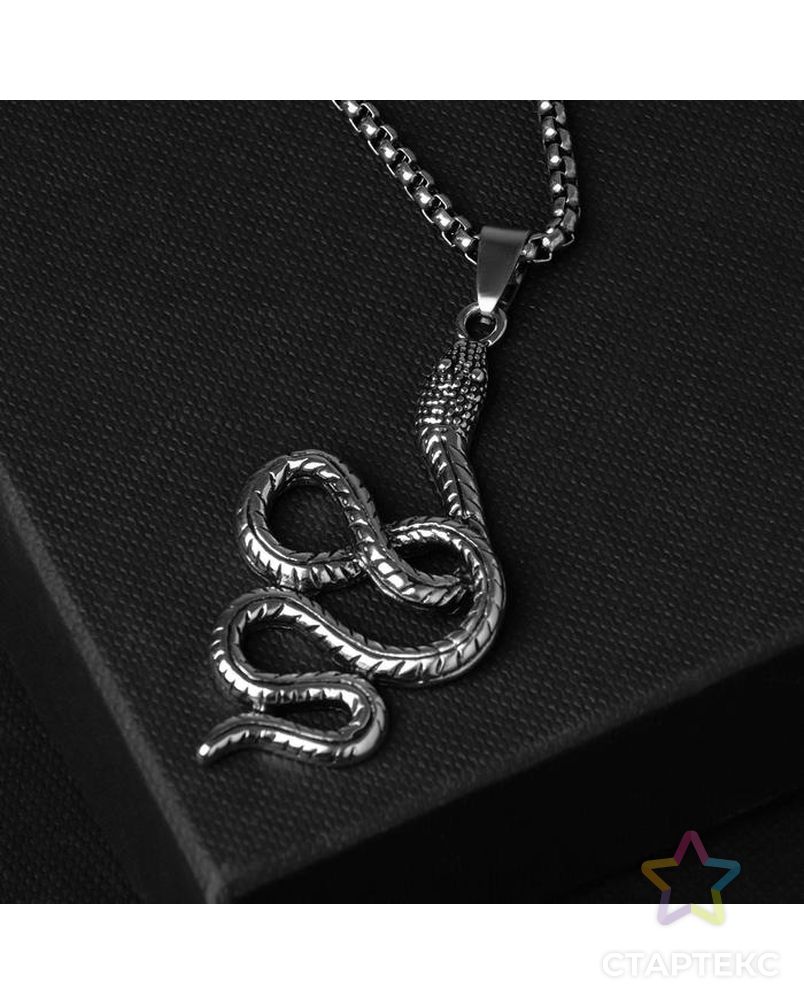 Кулон унисекс "Змея" вьющаяся, цвет чернёное серебро, 60 см арт. СМЛ-39620-1-СМЛ0005117180 1