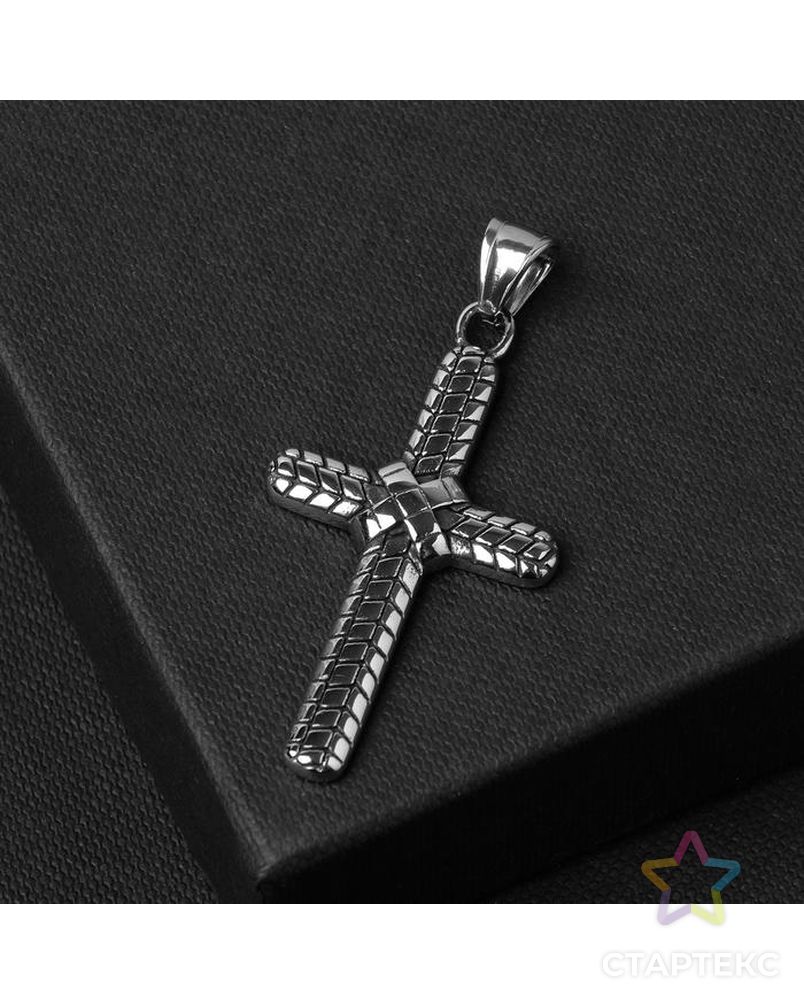 Подвеска "Крест" стальной, плетение, цвет чернёное серебро арт. СМЛ-41303-1-СМЛ0005117187 1