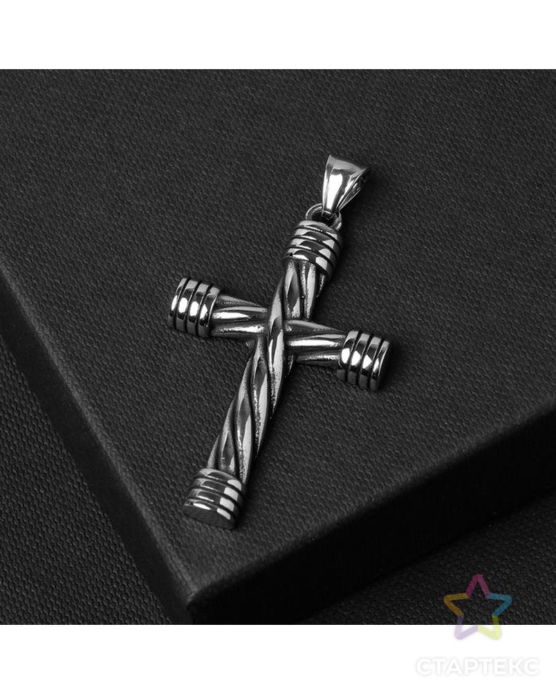 Подвеска "Крест" стальной, переплетение, цвет чернёное серебро арт. СМЛ-41304-1-СМЛ0005117188 1