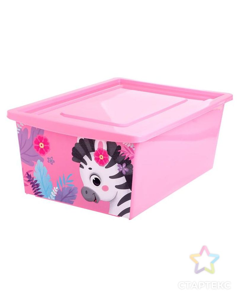 Ящик универсальный для хранения с крышкой, объем 30 л, цвет розовый арт. СМЛ-87225-1-СМЛ0005122424 1