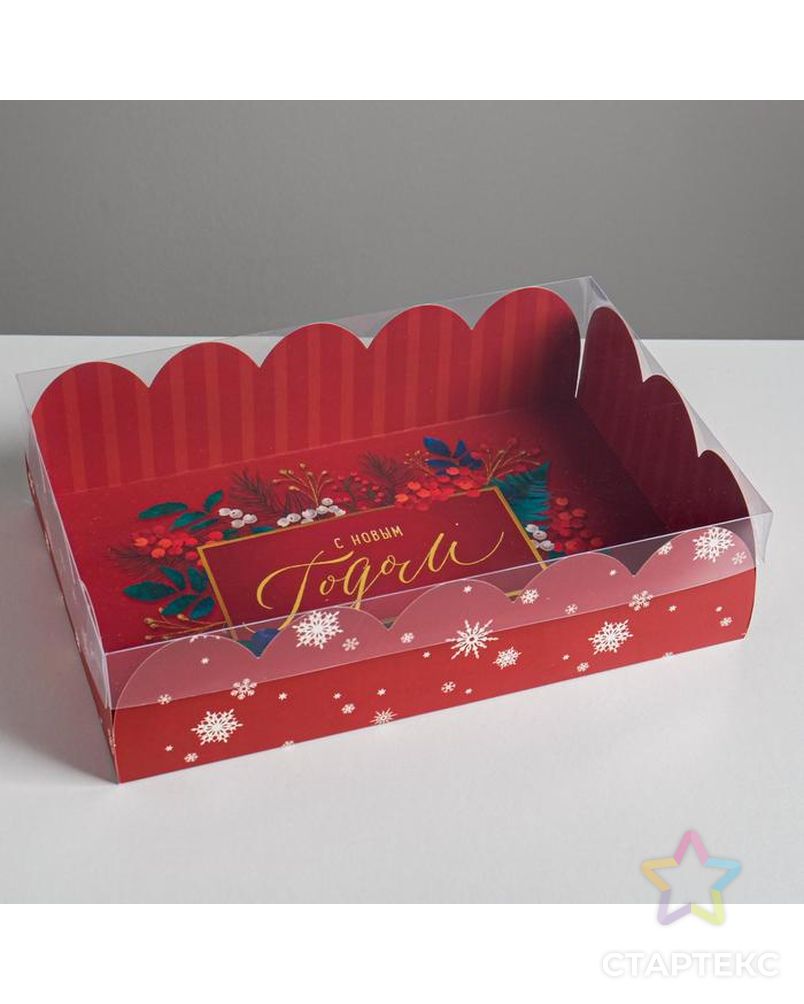 Коробка подарочная с PVC крышкой «С Новым годом», 20 × 30 × 8 см арт. СМЛ-92491-1-СМЛ0005126996 1