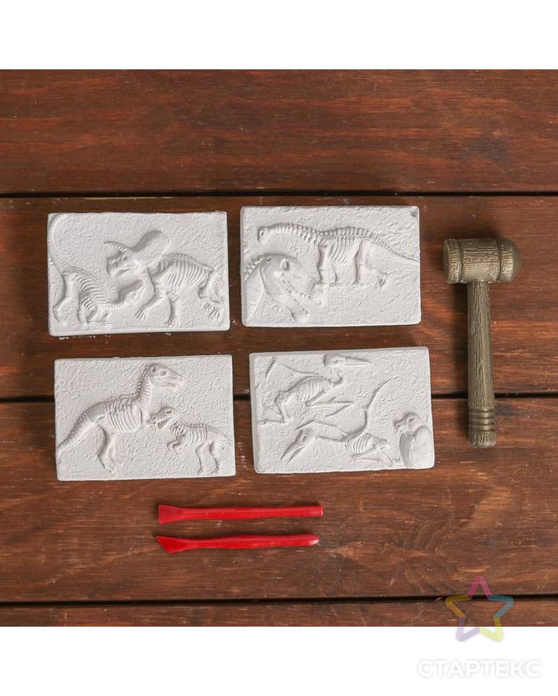 Набор археолога серия из 4 брикетов "Динозавры" + молоток, долото арт. СМЛ-107815-1-СМЛ0005128646 2