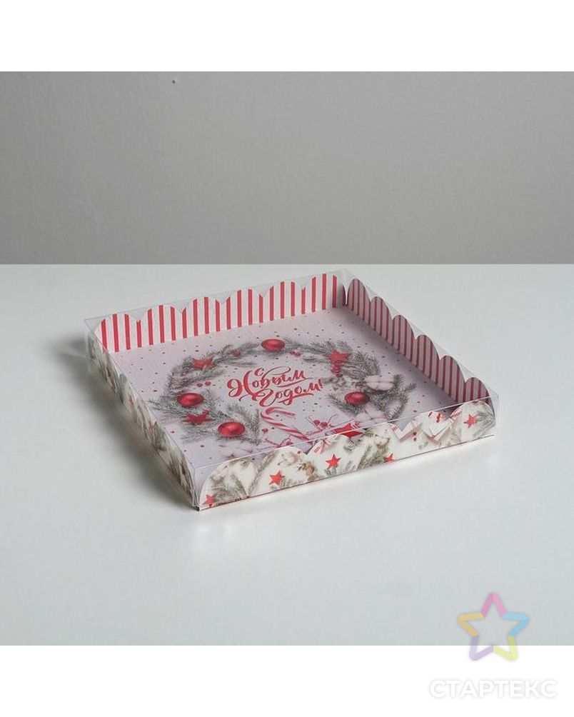 Коробка для кондитерских изделий с PVC крышкой «С Новым годом!», 21 × 21 × 3 см арт. СМЛ-109456-1-СМЛ0005128740 1