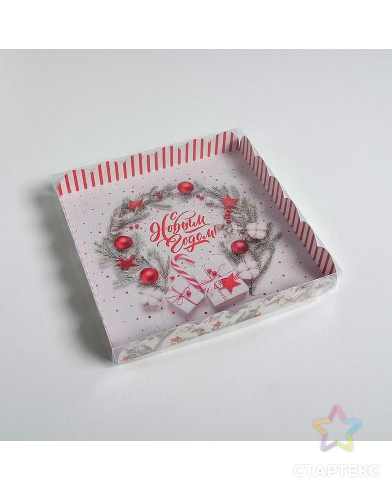 Коробка для кондитерских изделий с PVC крышкой «С Новым годом!», 21 × 21 × 3 см арт. СМЛ-109456-1-СМЛ0005128740 2
