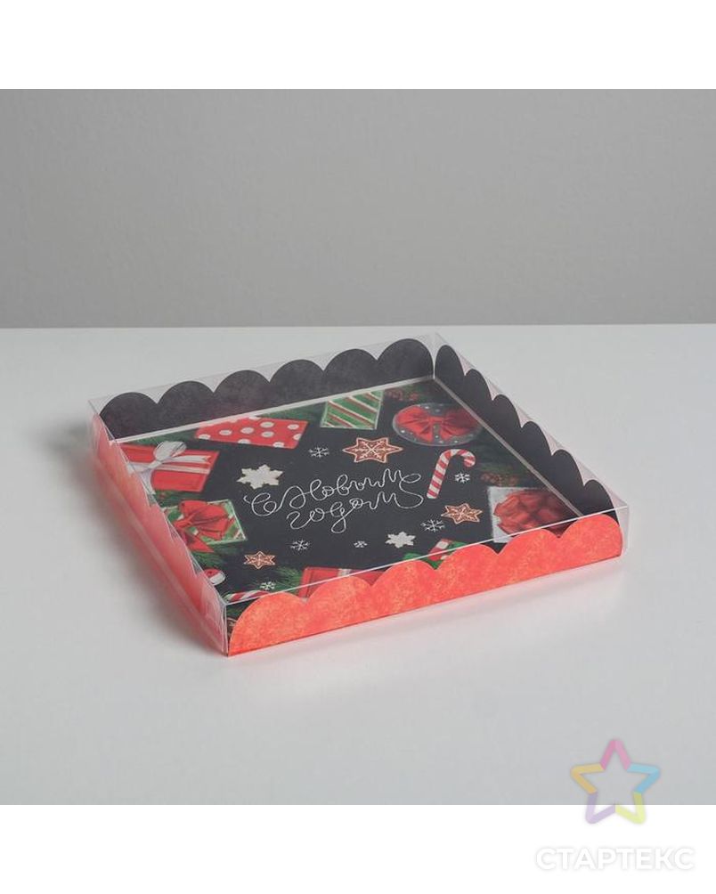 Коробка для кондитерских изделий с PVC крышкой «С Новым годом», 21 × 21 × 3 см арт. СМЛ-109463-1-СМЛ0005128779