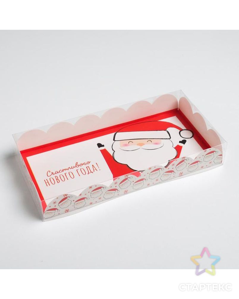 Коробка для кондитерских изделий с PVC крышкой «Счастливого Нового года!», 10.5 × 21 × 3 см 512879 арт. СМЛ-93762-1-СМЛ0005128795 2