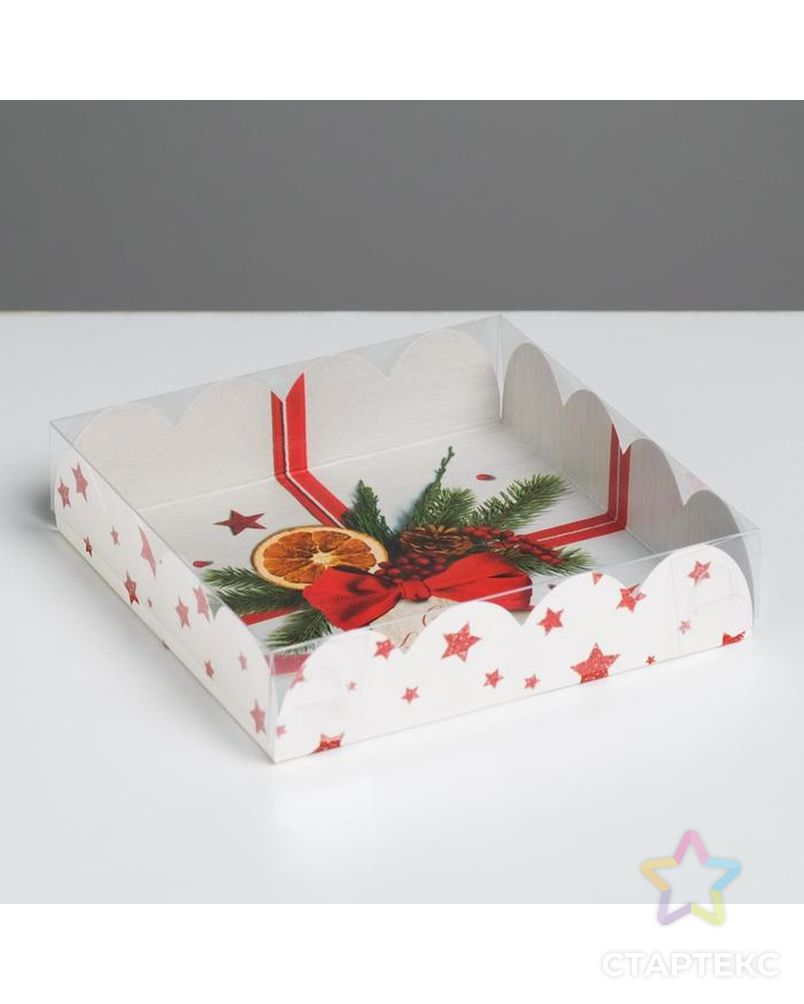 Коробка для кондитерских изделий с PVC крышкой «С Новым годом!», 13 х 13 х 3 см арт. СМЛ-93767-1-СМЛ0005128805 1