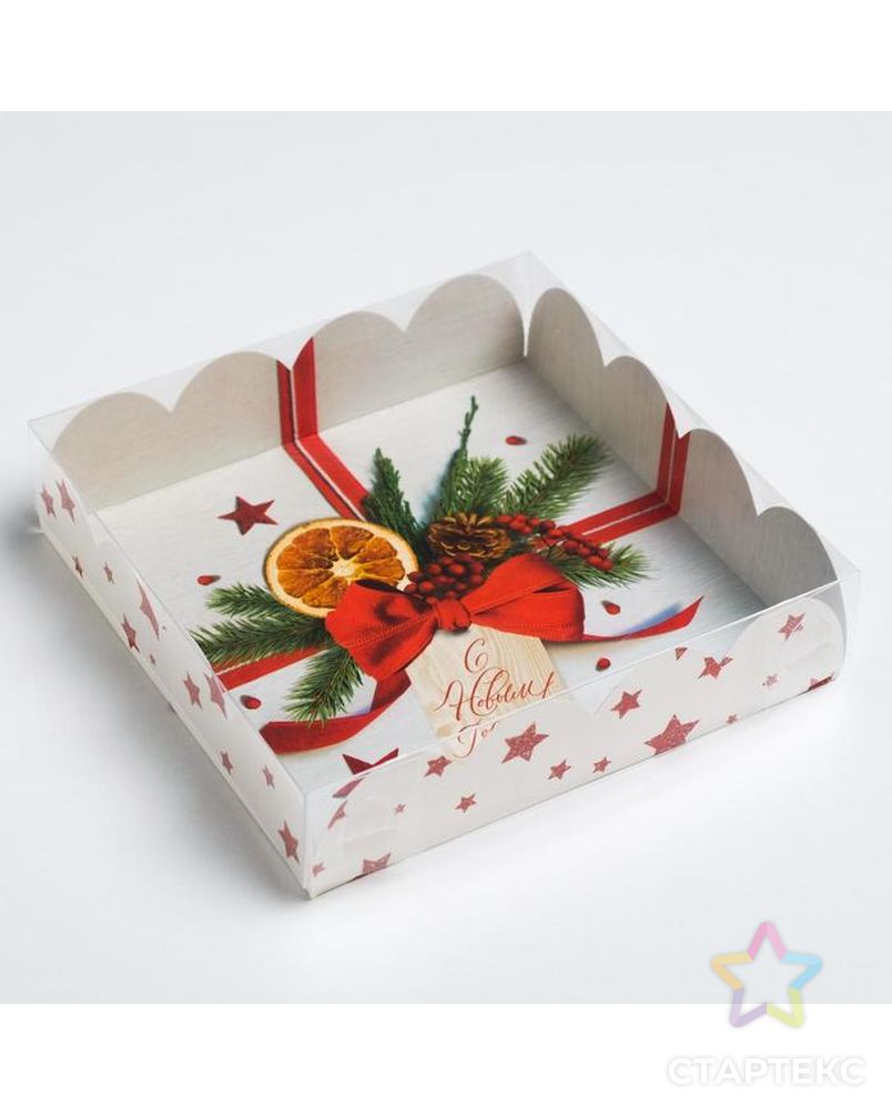 Коробка для кондитерских изделий с PVC крышкой «С Новым годом!», 13 х 13 х 3 см арт. СМЛ-93767-1-СМЛ0005128805 2