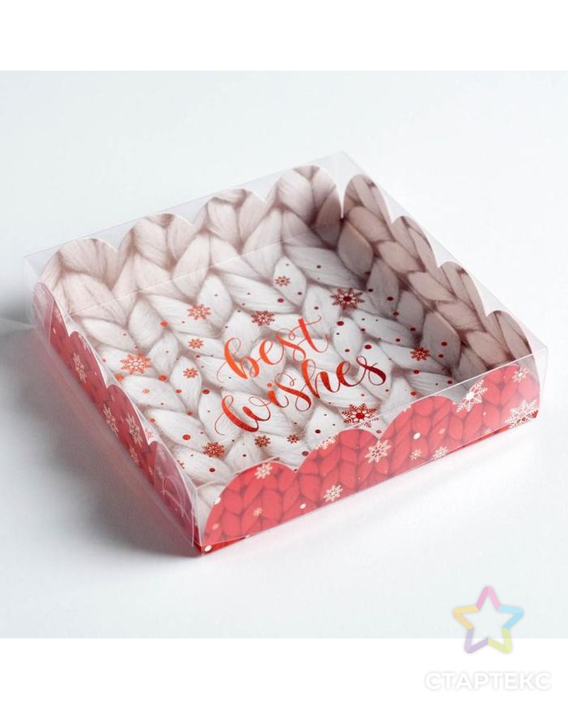 Коробка для кондитерских изделий с PVC крышкой Best wishes, 13 х 13 х 3 см арт. СМЛ-92425-1-СМЛ0005128807 2