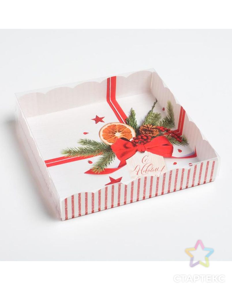 Коробка для кондитерских изделий с PVC крышкой «С Новым Годом!», 15 х 15 х 3 см арт. СМЛ-93773-1-СМЛ0005128817 2