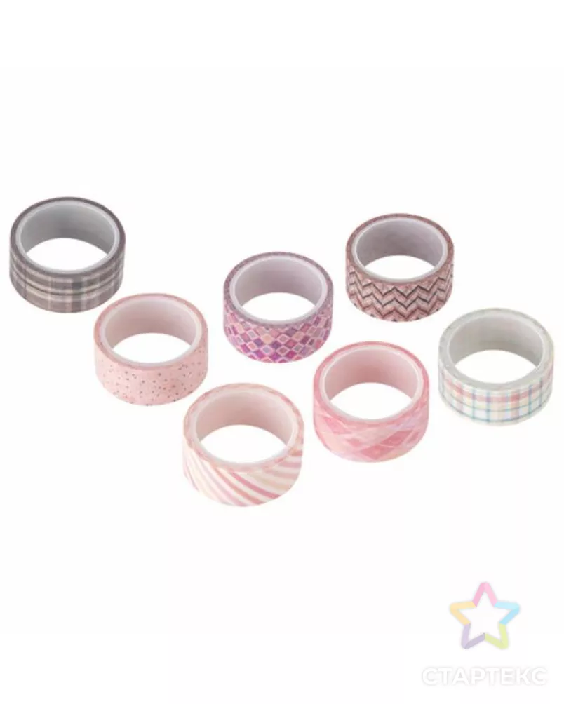 Клейкие WASHI-ленты для декора ОТТЕНКИ РОЗОВОГО, 15 мм х 3 м (набор 7 шт) рисовая бумага арт. СМЛ-105924-1-СМЛ0005132679 - рис. 3