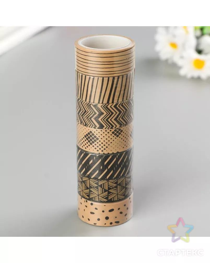 Клейкие WASHI-ленты для декора КОФЕЙНЫЕ ЦВЕТА, 15 мм х 3 м (набор 7 шт) рисовая бумага арт. СМЛ-41422-1-СМЛ0005132681 - рис. 1