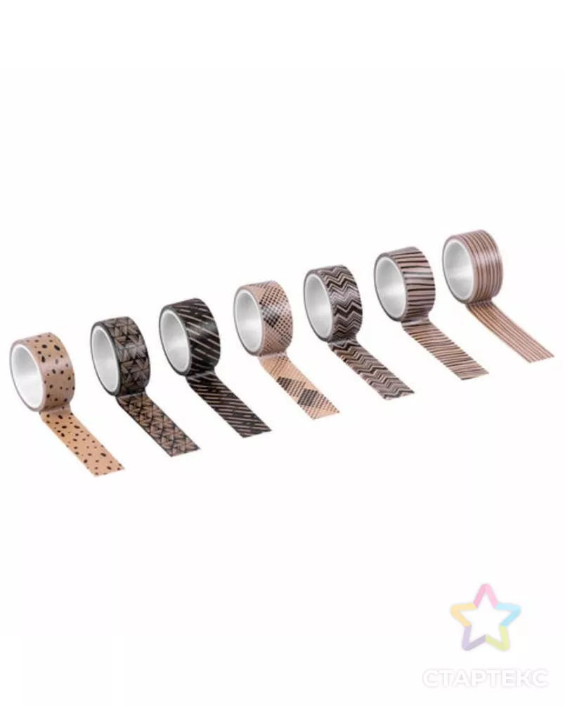 Клейкие WASHI-ленты для декора КОФЕЙНЫЕ ЦВЕТА, 15 мм х 3 м (набор 7 шт) рисовая бумага арт. СМЛ-41422-1-СМЛ0005132681 - рис. 4