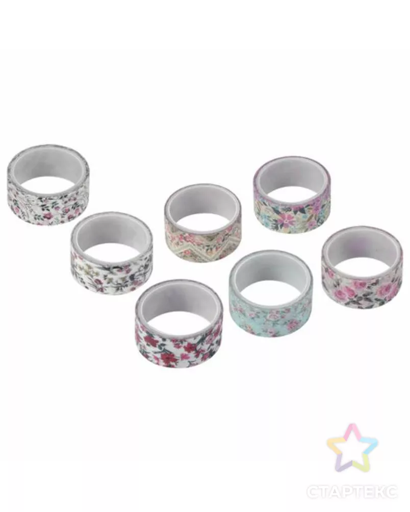 Клейкие WASHI-ленты для декора "ЦВЕТОЧНЫЙ МИКС", 15 мм х 3 м (набор 7 шт) рисовая бумага арт. СМЛ-38186-1-СМЛ0005132682 - рис. 3