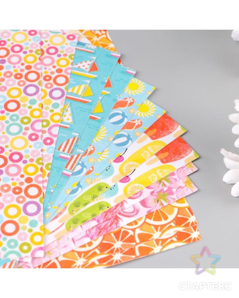 Цветная WASHI-бумага для декора "ЛЕТО",15х15см,самоклеящаяся набор 12 листов, 6 дизайнов арт. СМЛ-212482-1-СМЛ0005132694 2