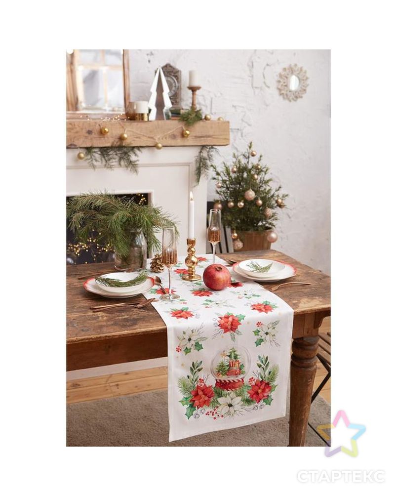 Дорожка на стол "Christmas red flowers" 40*147 см, 100% хл, саржа 190гр/м2 арт. СМЛ-38738-1-СМЛ0005135203 1