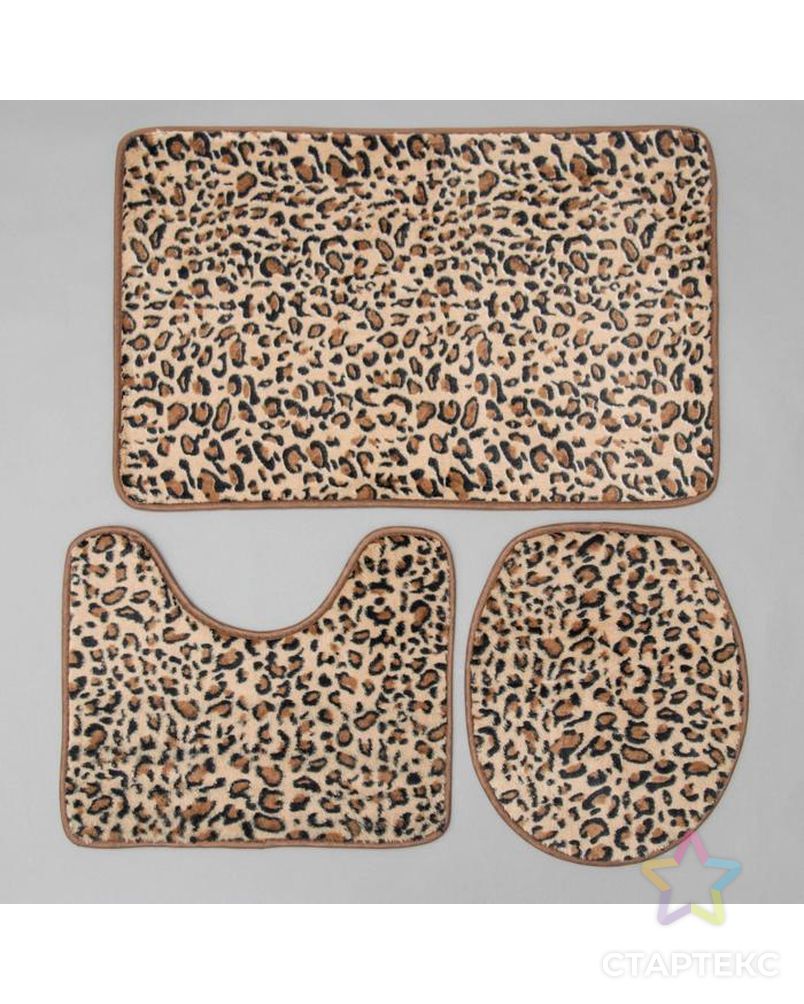 Набор ковриков для ванны и туалета «Леопард», 3 шт: 79×49, 49×38, 36×43 см арт. СМЛ-128213-1-СМЛ0005138588 1