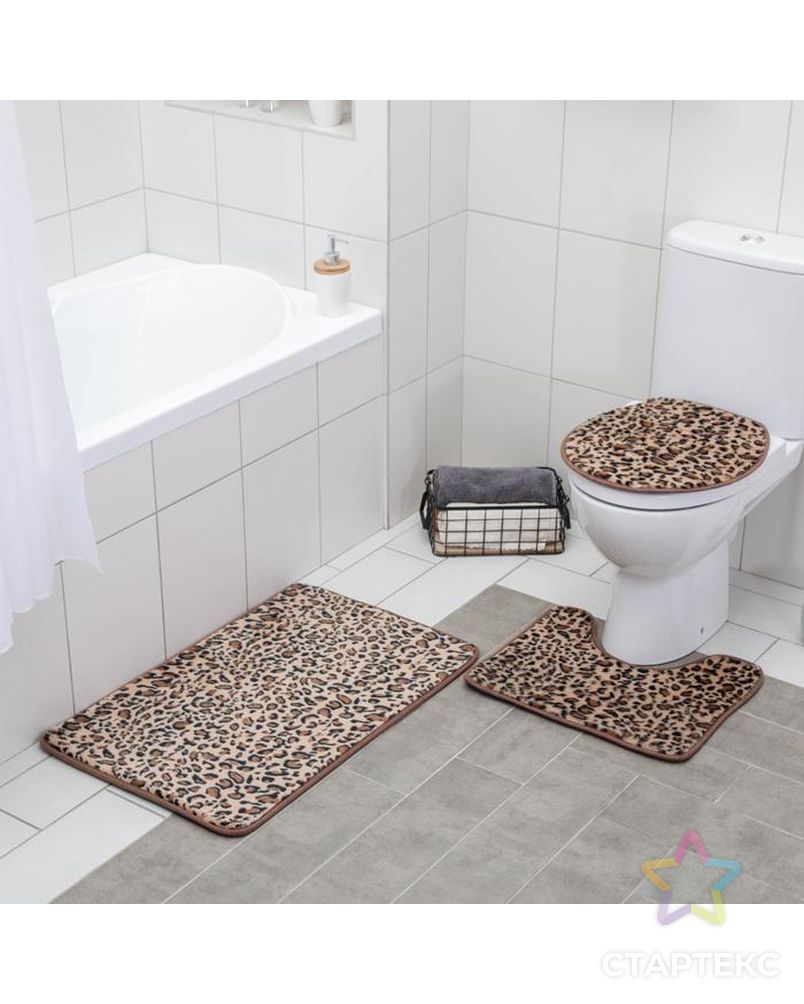 Набор ковриков для ванны и туалета «Леопард», 3 шт: 79×49, 49×38, 36×43 см арт. СМЛ-128213-1-СМЛ0005138588 2