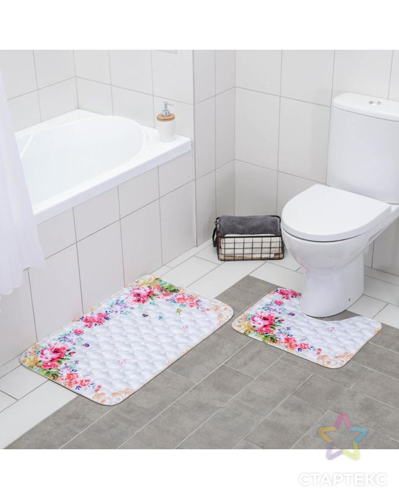 Набор ковриков для ванны и туалета «Рай», 2 шт: 79×49, 49×38 см арт. СМЛ-128214-1-СМЛ0005138589