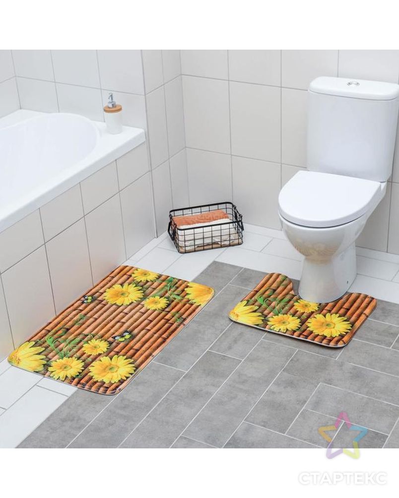 Набор ковриков для ванны и туалета 2 шт, 79х49, 49х40 см "Лето" арт. СМЛ-40984-1-СМЛ0005139216