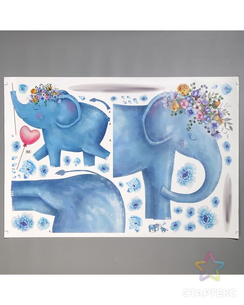Наклейка пластик интерьерная "Голубые слоны" 60х90 см арт. СМЛ-207643-1-СМЛ0005139581 2
