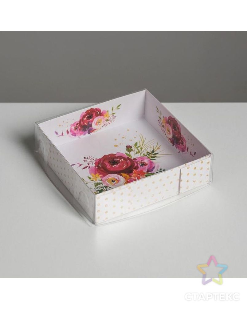 Коробка для макарун с подложками «Цветы», 12 х 12 х 3 см арт. СМЛ-101794-1-СМЛ0005139763 1