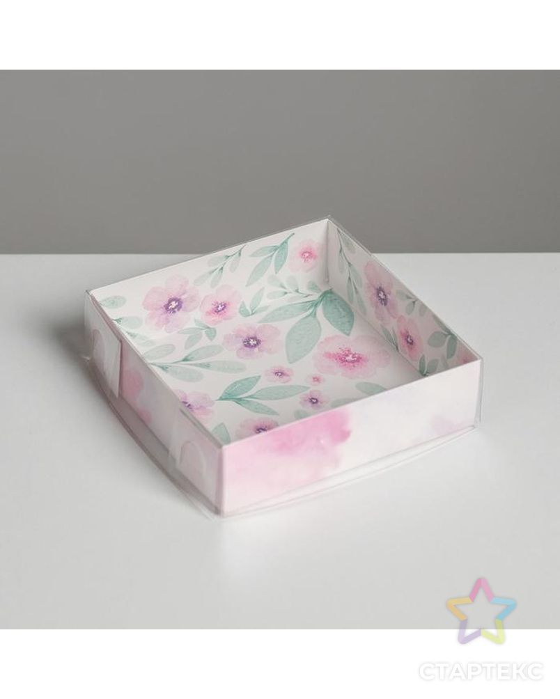Коробка для макарун с подложками с PVC крышкой «Весенний подарок», 12 х 12 х 3 см арт. СМЛ-101806-1-СМЛ0005139767 1