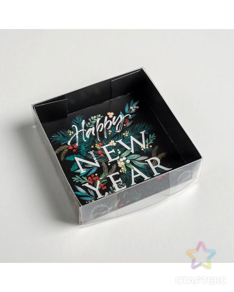 Коробка для макарун Happy new year, 12 × 12 × 3 см арт. СМЛ-92084-1-СМЛ0005139785