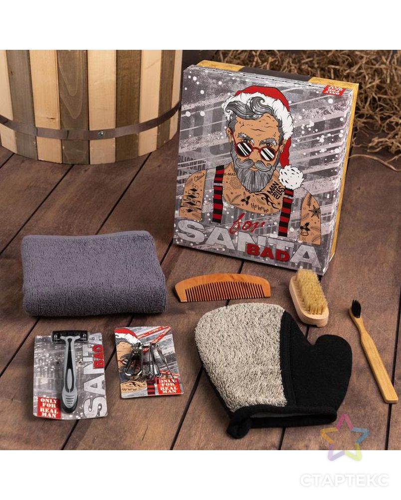 Набор подарочный "Bad Santa" полотенце и акс (7 предм) арт. СМЛ-106208-1-СМЛ0005145520 1
