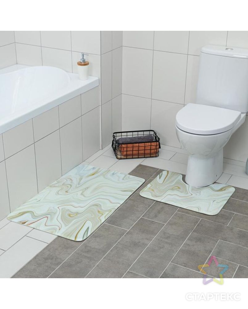 Набор ковриков для ванны и туалета «Мрамор» 2 шт: 79×50, 50×39 см, цвет бежевый арт. СМЛ-41812-1-СМЛ0005148846 2