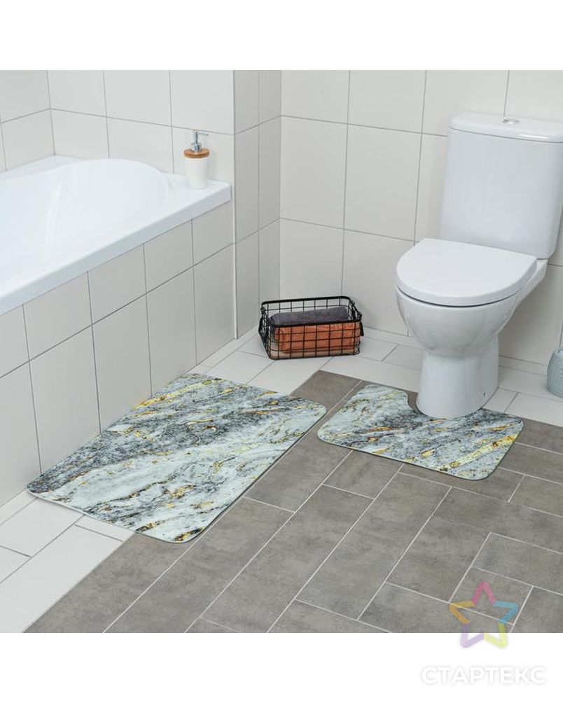Набор ковриков для ванны и туалета «Мрамор», 2 шт: 79×50, 50×39 см, цвет серый арт. СМЛ-41814-1-СМЛ0005148848 1