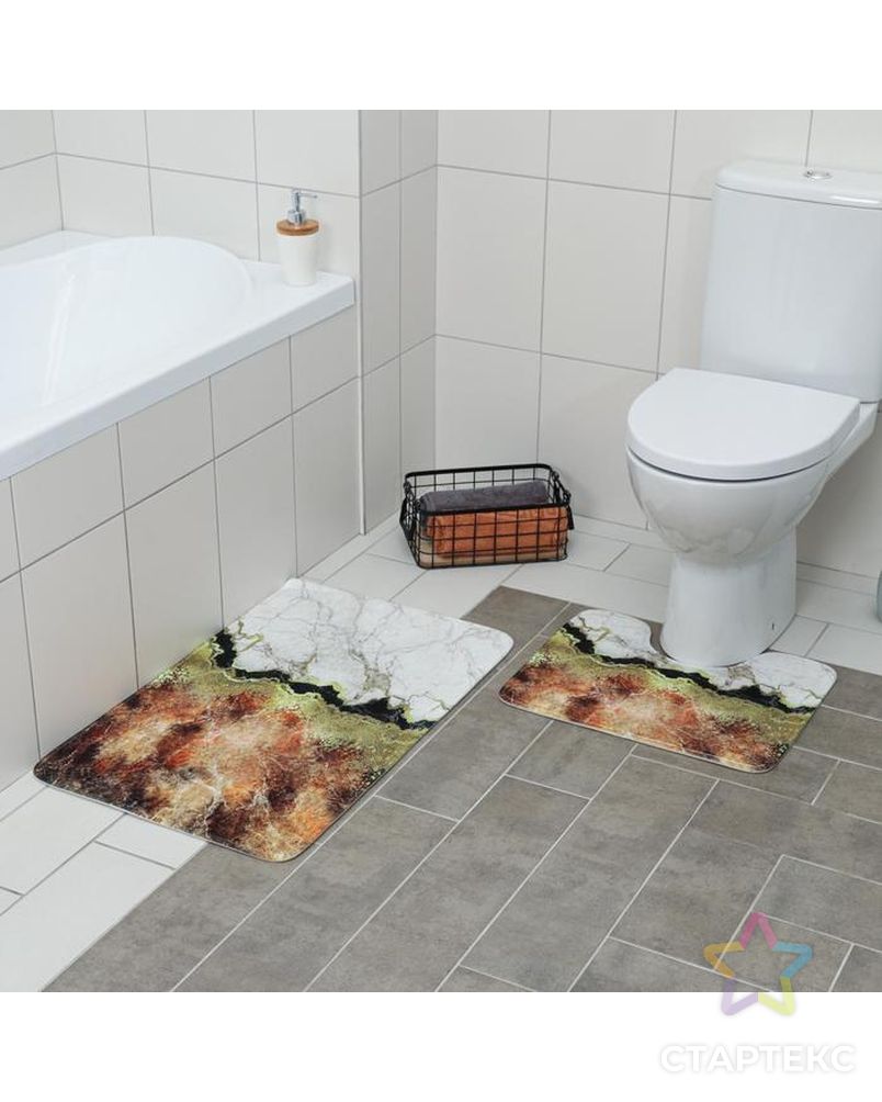 Набор ковриков для ванны и туалета «Мрамор», 2 шт: 79×50, 50×39 см, цвет коричнево-белый арт. СМЛ-41815-1-СМЛ0005148849 2