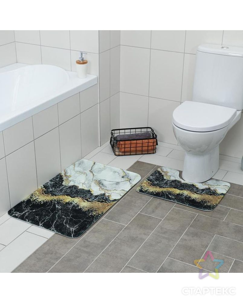 Набор ковриков для ванны и туалета «Мрамор», 2 шт: 79×50, 50×39 см, цвет серо-белый арт. СМЛ-41816-1-СМЛ0005148850 2
