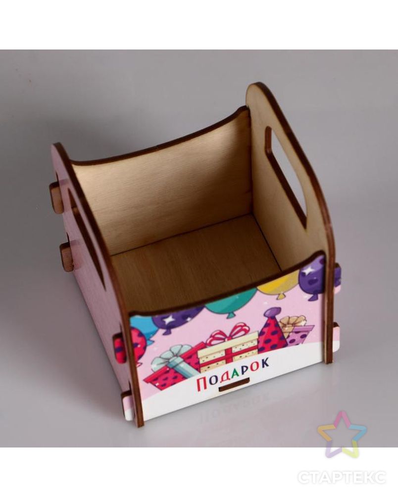 Кашпо деревянное 10.5×10×11 см подарочное Рокси Смит "Подарок розовый, шарики", коробка арт. СМЛ-115143-1-СМЛ0005165115 4