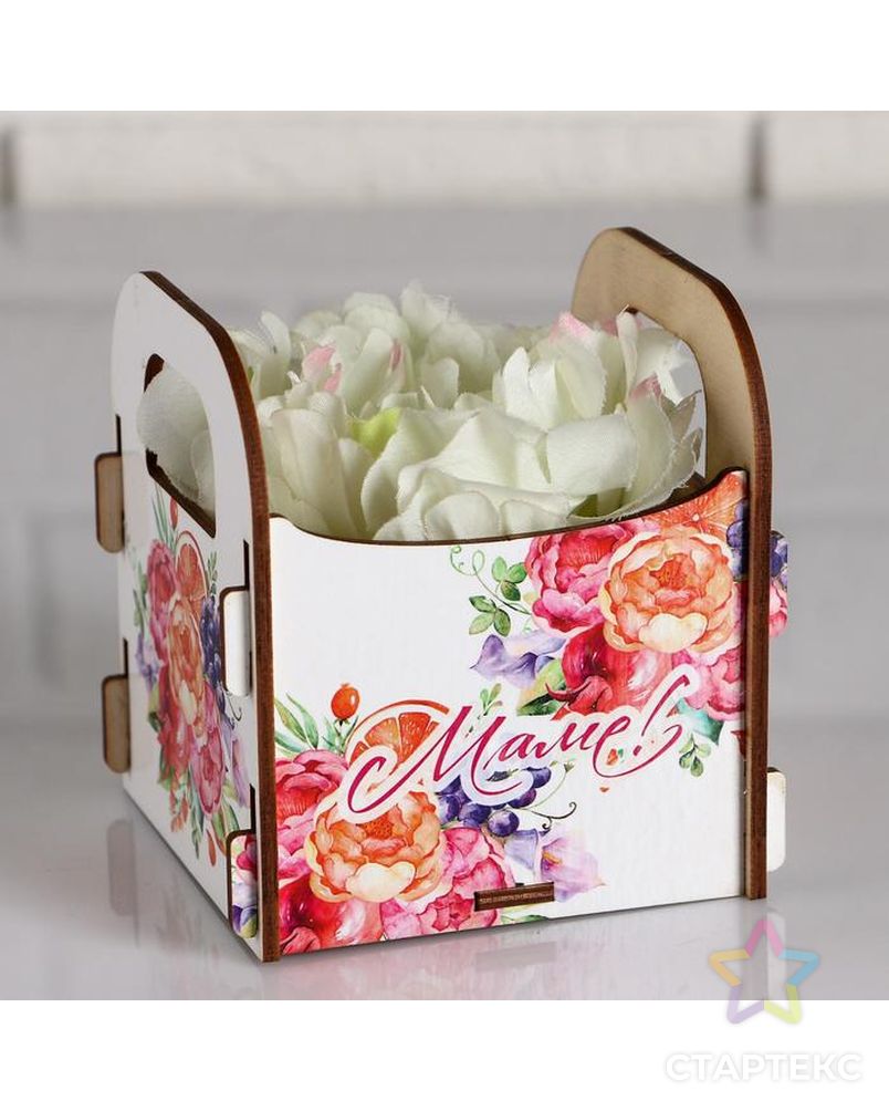 Кашпо деревянное 10.5×10×11 см подарочное Рокси Смит "Маме! Цветы", коробка с наклейкой арт. СМЛ-115146-1-СМЛ0005165118 1